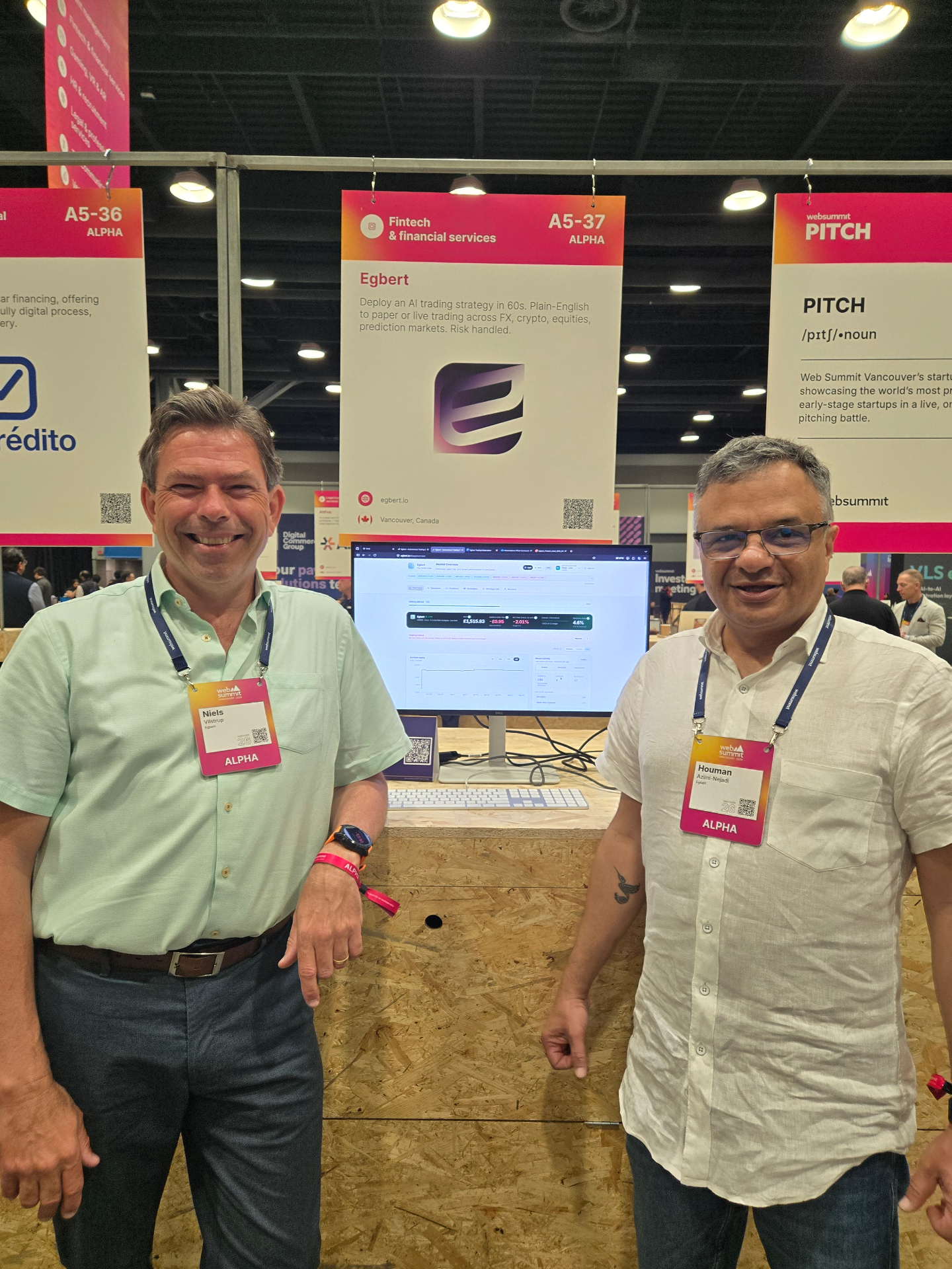 Niels Vilstrup and Houman Azimi-Nejadi at the Egbert booth A5-37 during Websummit Vancouver 2026
