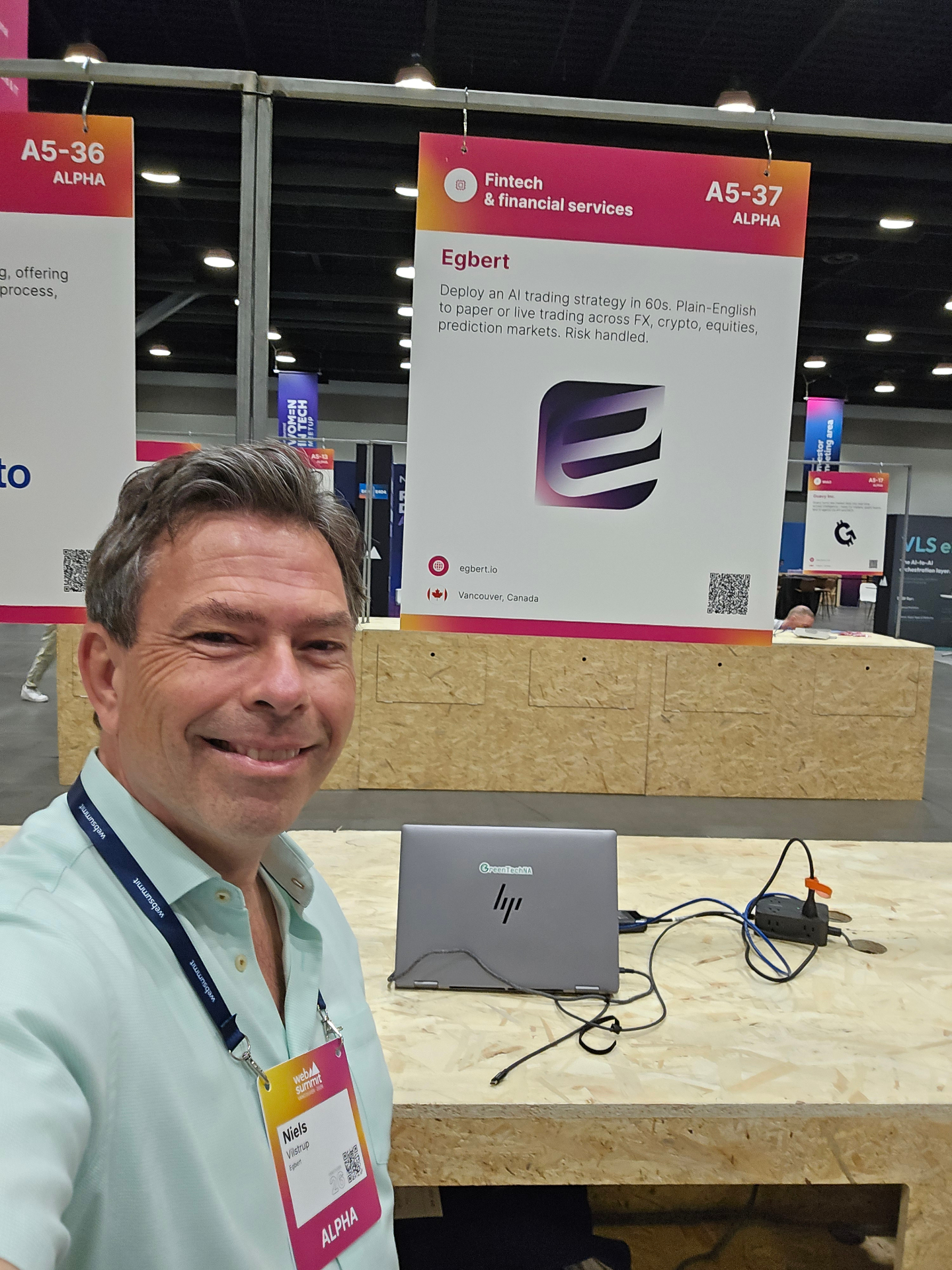 Niels at the Egbert booth in the Websummit Vancouver ALPHA startup area