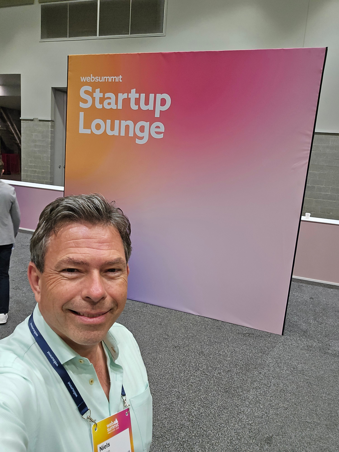 Niels Vilstrup at the Websummit Vancouver 2026 Startup Lounge backdrop